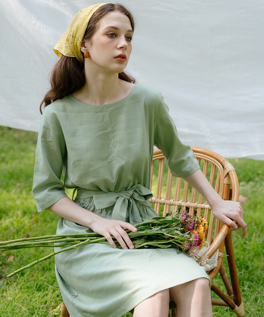 Linen Flare Dress with belt Linen Flare Dress with belt