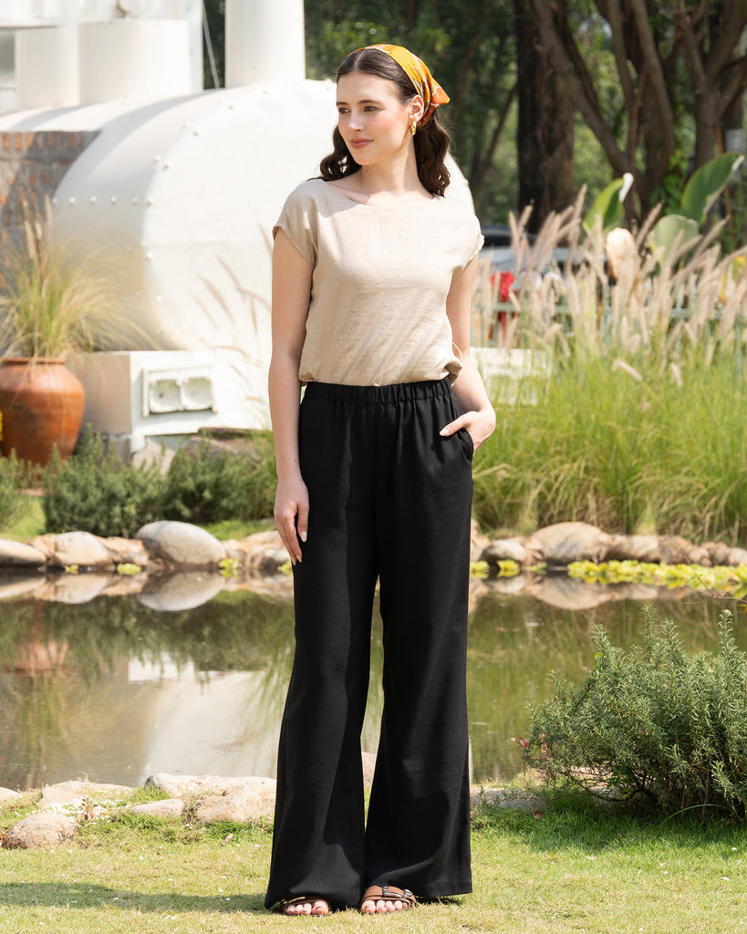 Linen Palazzo Pants -  Maya Pants | Black