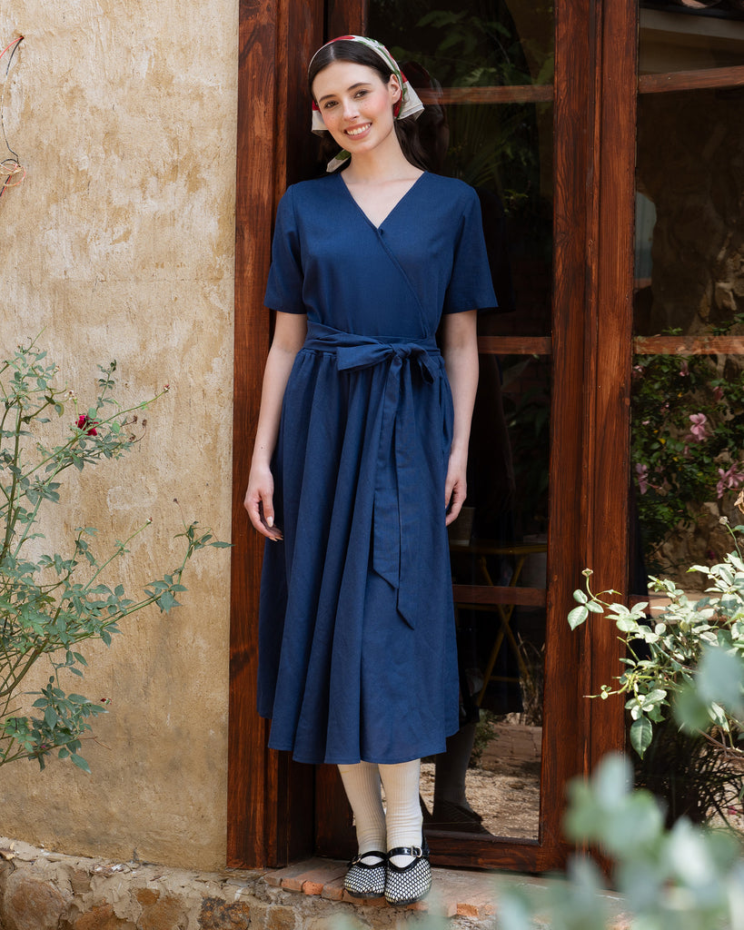 Linen Midi Wrap Dress - Olivia Dress | Denim