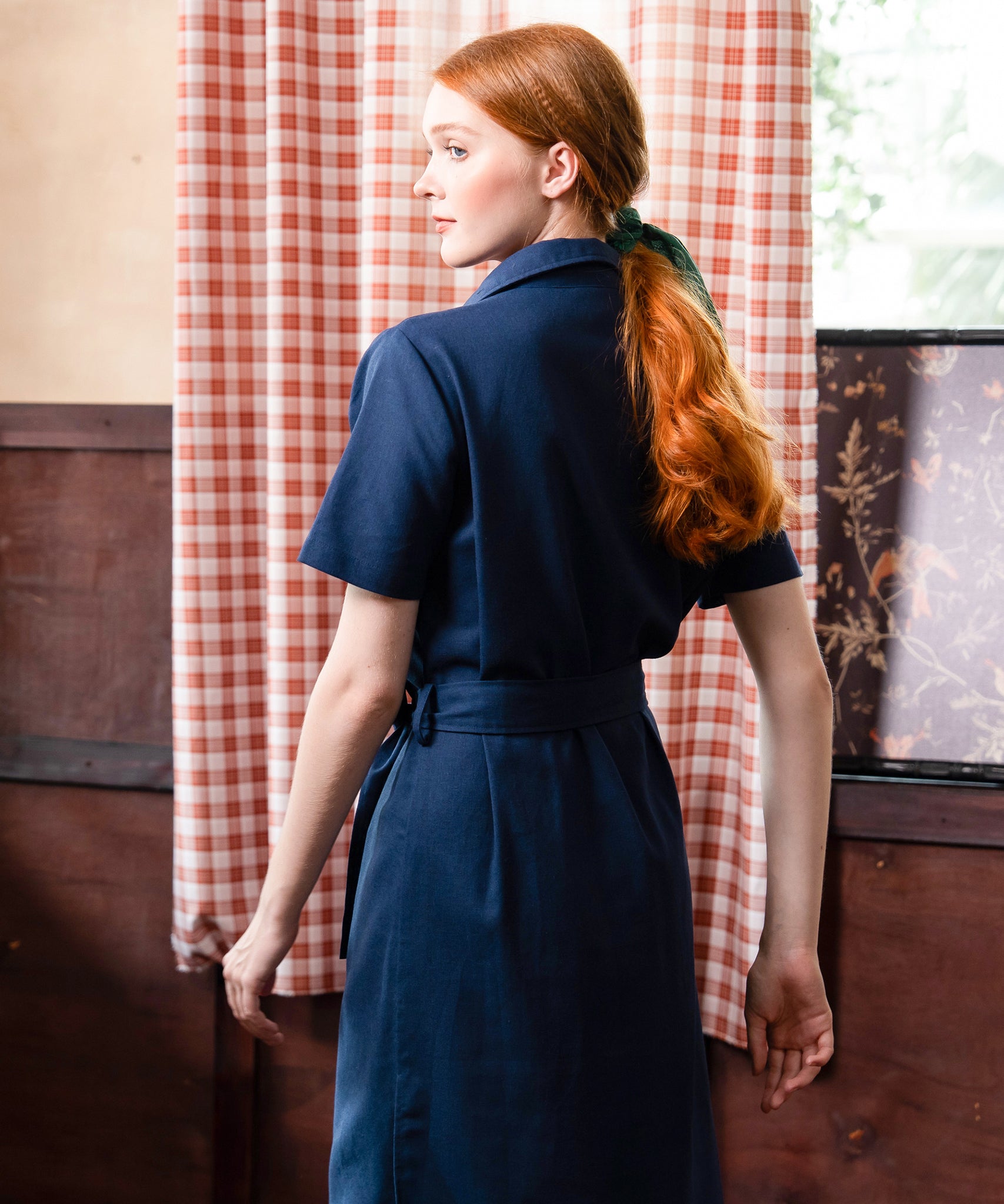 navy blue linen shirt dress Linen Blend Shirt Midi Dress
