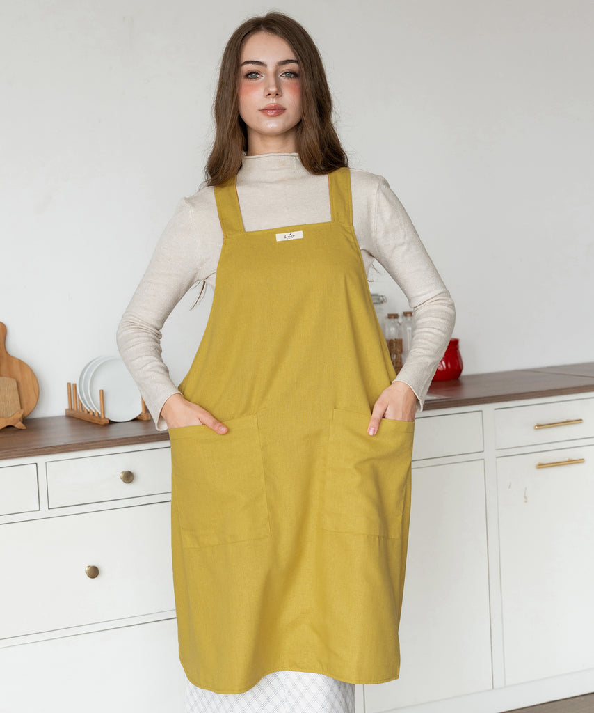 Reversible Linen Apron | Mustard x Ginger