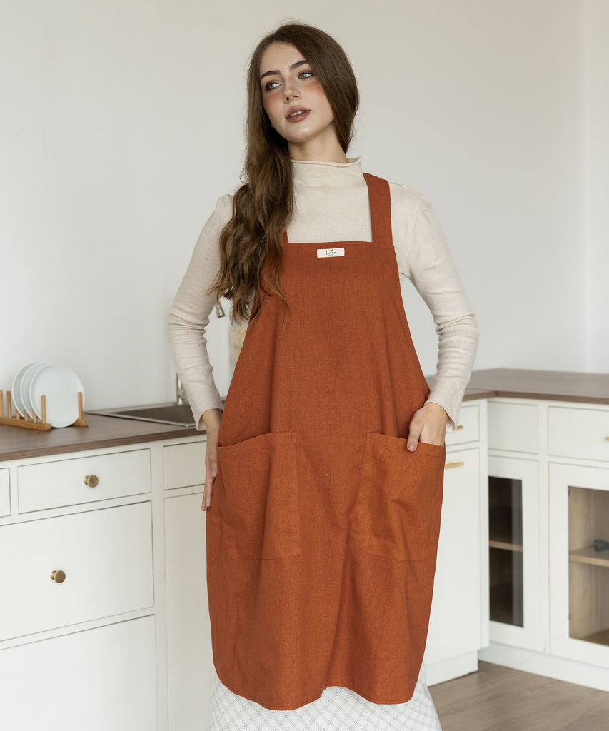Reversible Linen Apron | Ginger x Olive