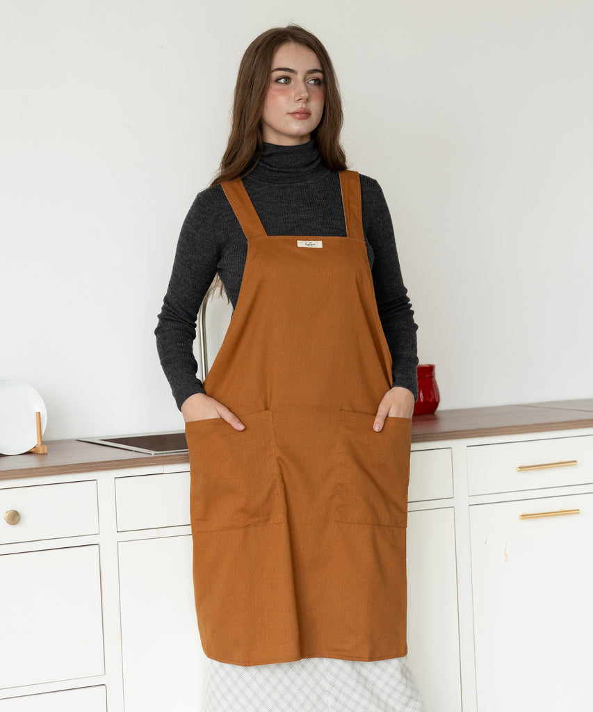 Reversible Linen Apron | Caramel x Beige