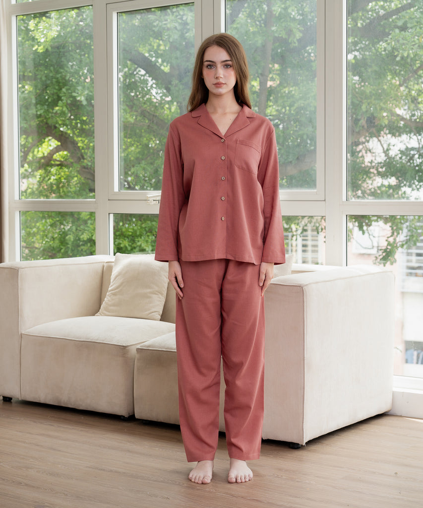 Linen Long Pants Pajamas | Rust