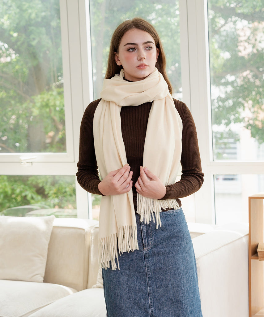 Lightweight Viscose & Polyester Scarf | Cream