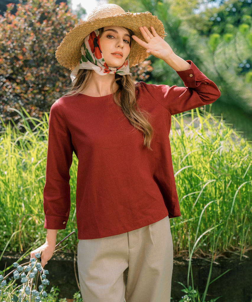 Linen Long Sleeves Blouse | Berry