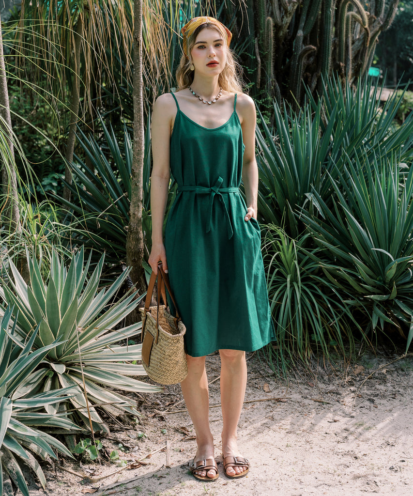 Linen Cami Dress | Green