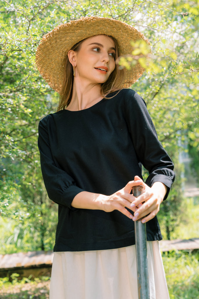 Linen Long Sleeves Blouse | Black