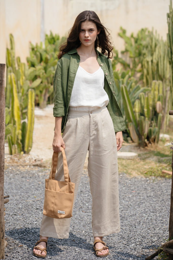 Linen Long Pants - Wide Leg Pants | Beige