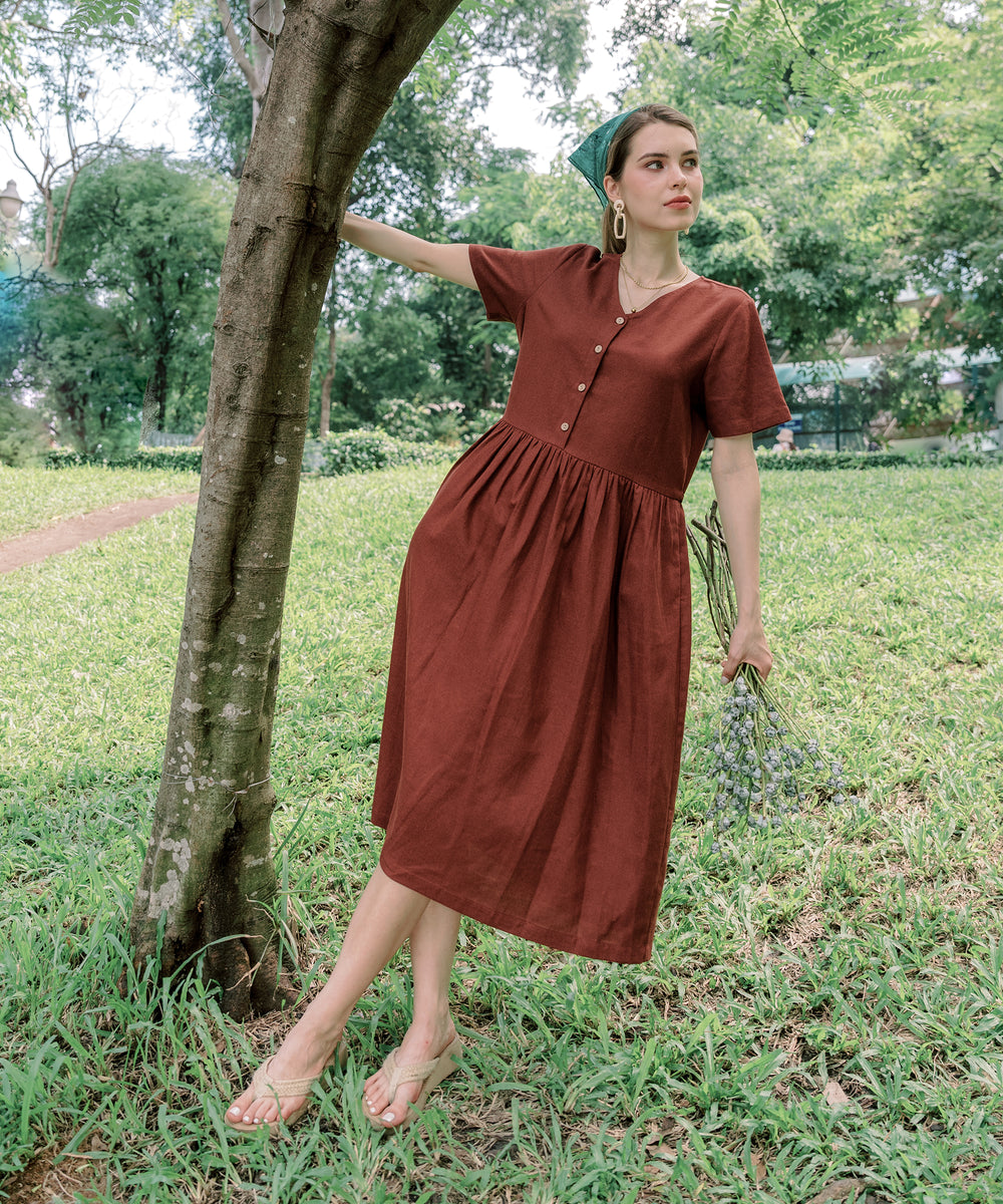 Linen V Neck Loose Dress | Hannah Canvas Canada – HANNAH CANVAS