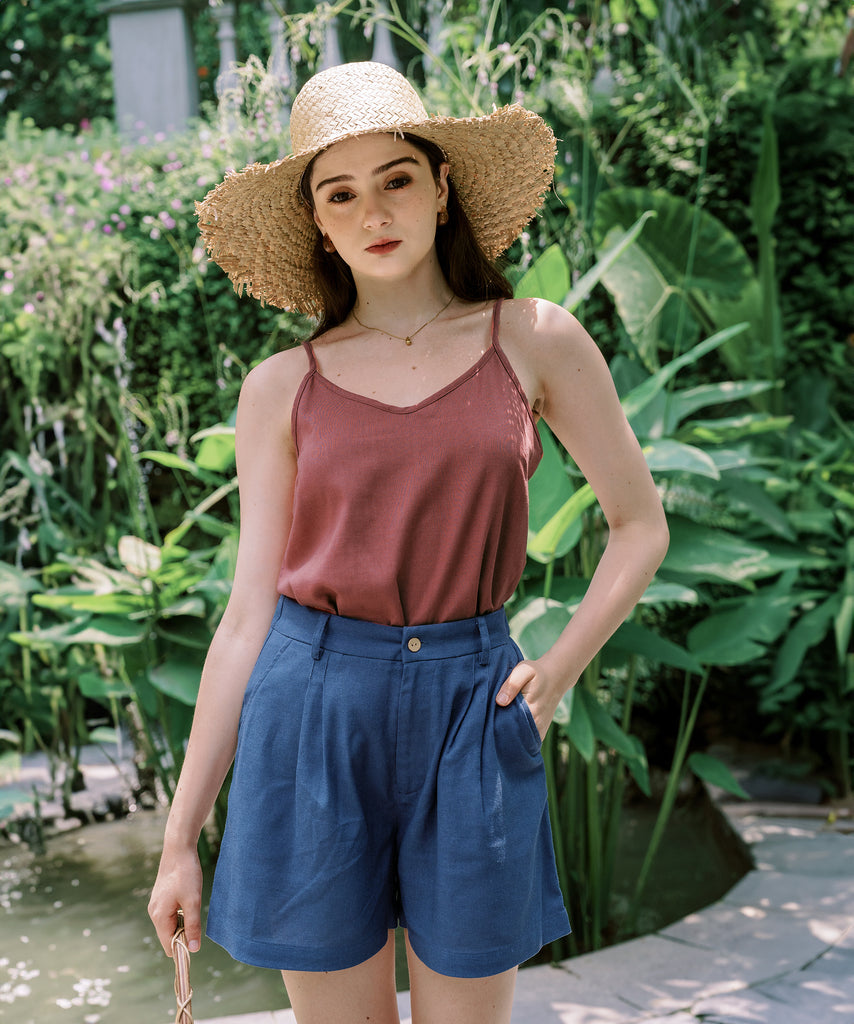 Linen Camisole, V Neck Cami Top | Rust