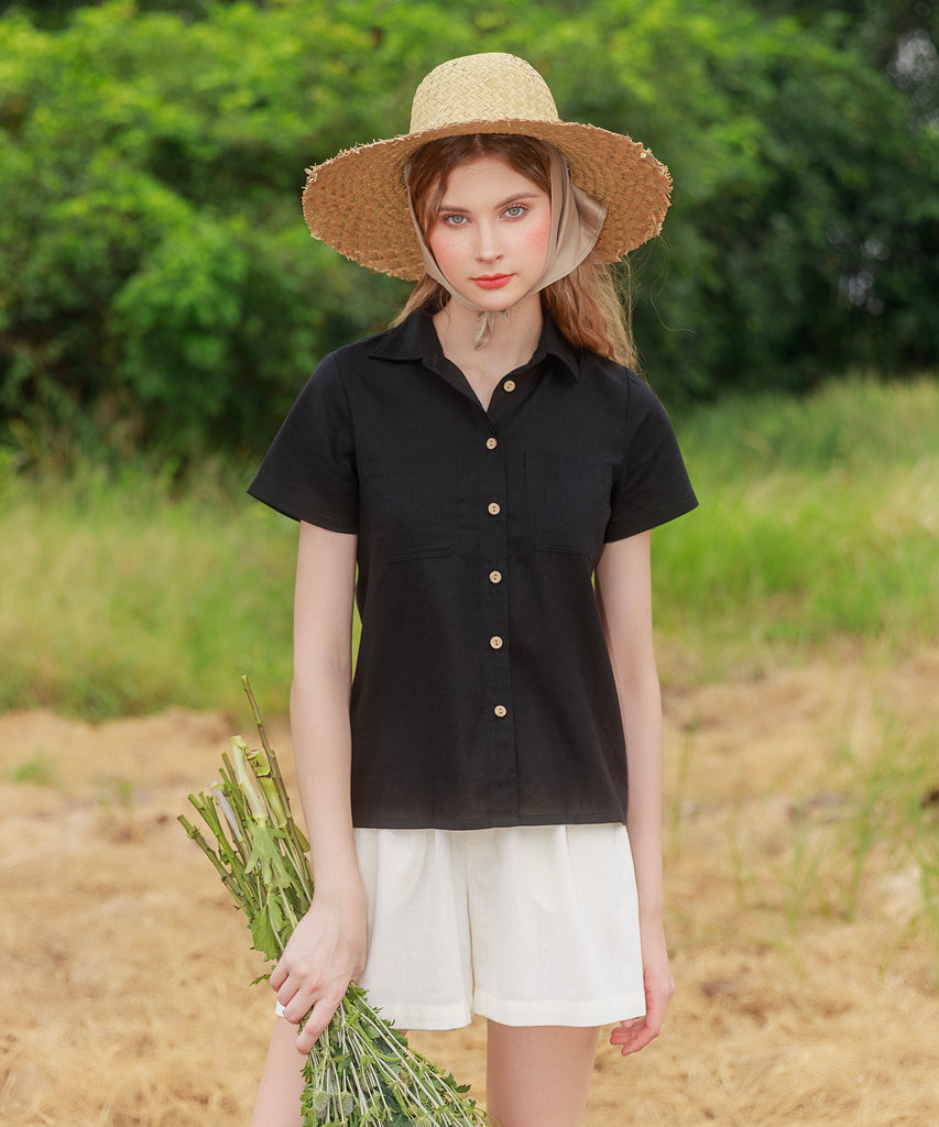 Linen Short Sleeves Shirt | Black