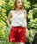 Linen High Waist Shorts | Red