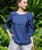 Linen Top Boat-Neck And Elbow Length Sleeves | Navy