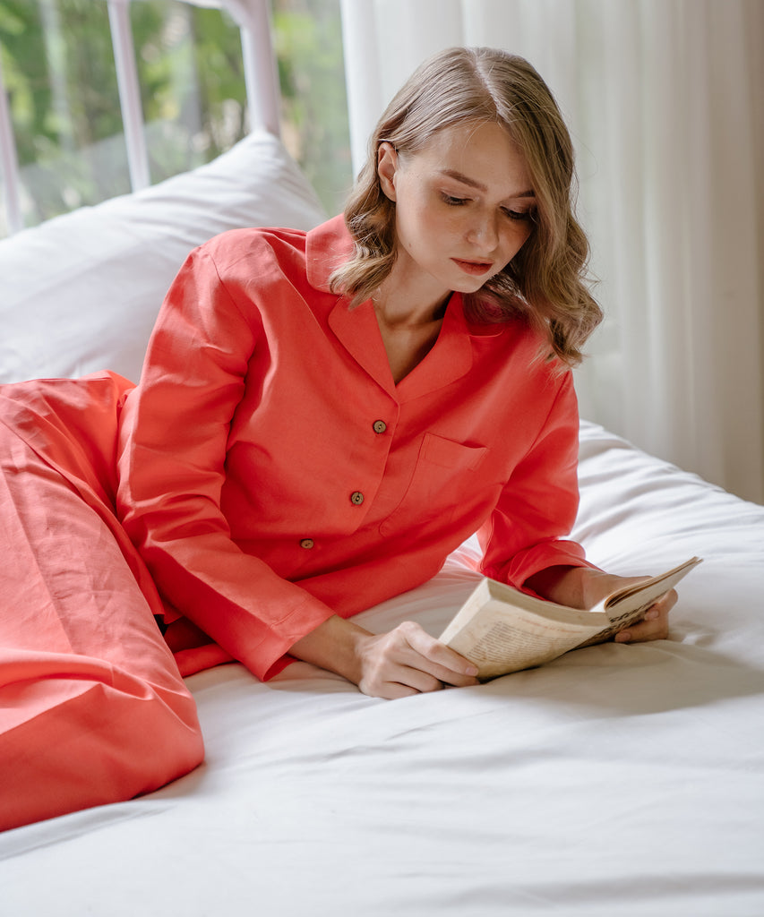 Linen Pajamas | Orange Pink
