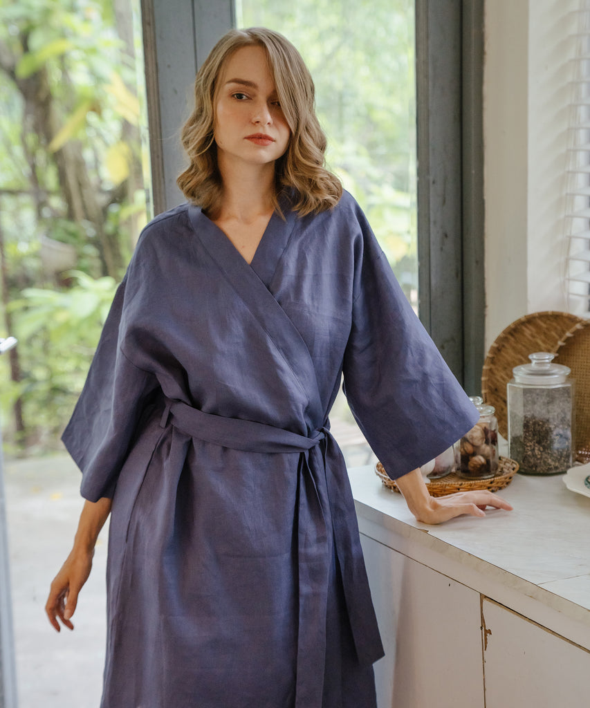 Linen Bath Robe | Navy