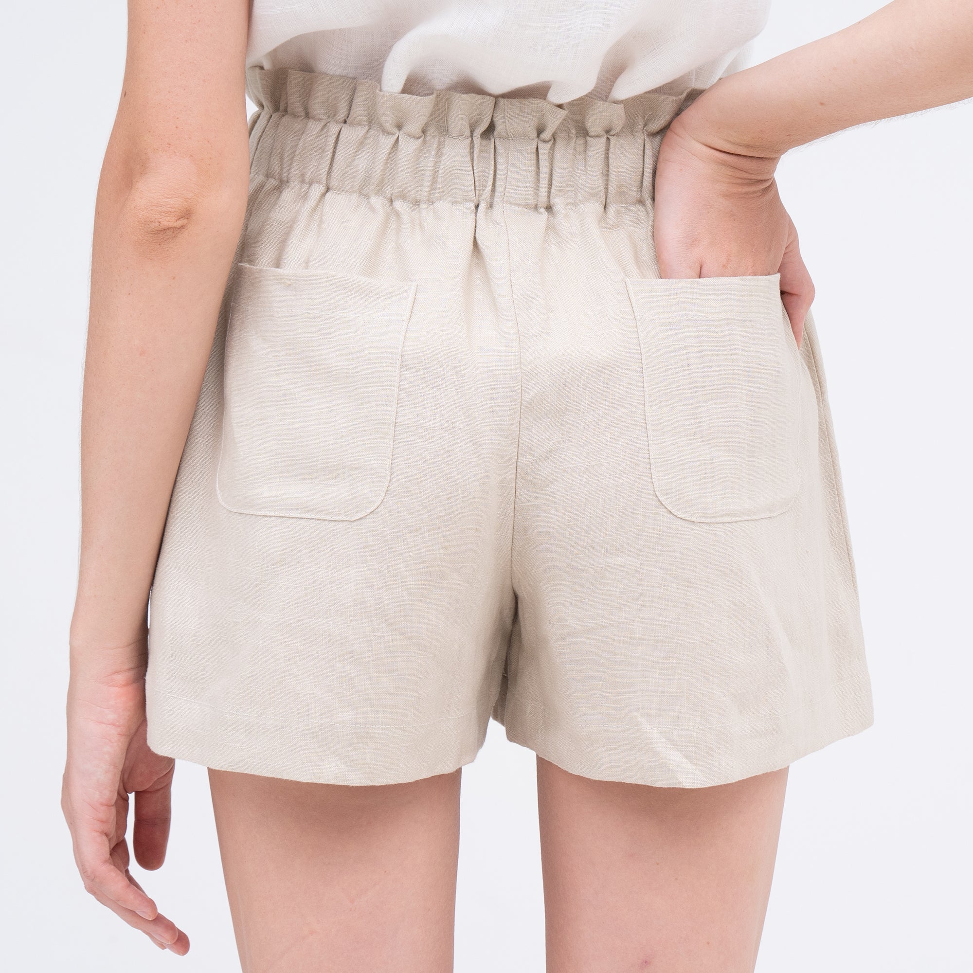 Linen Shorts for Women WHISTLER in Teal Blue / Elastic Waist
