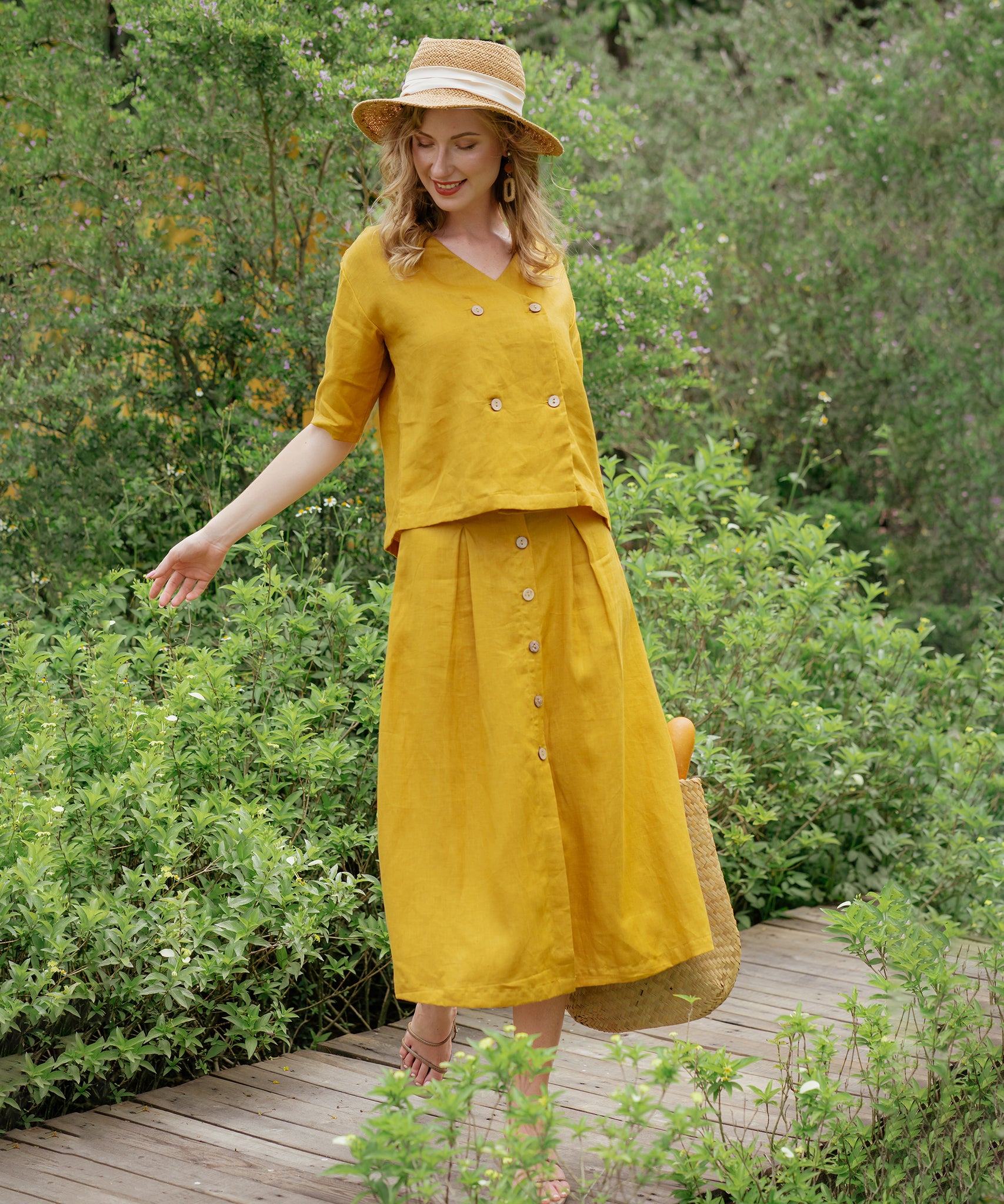 Mustard yellow button down clearance skirt