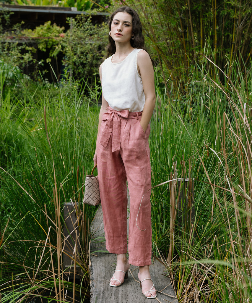 Linen Pants With Bow | Peach