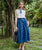 Long Button Down Linen Skirt | Blue