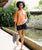 Linen Top Boat-Neck And Elbow Length Sleeves | Orange