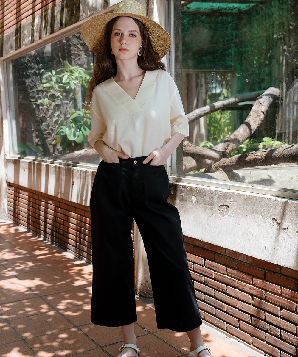 Linen Crop Pants, Elastic-waist Hannah Canvas Canada – HANNAH CANVAS - Main Image