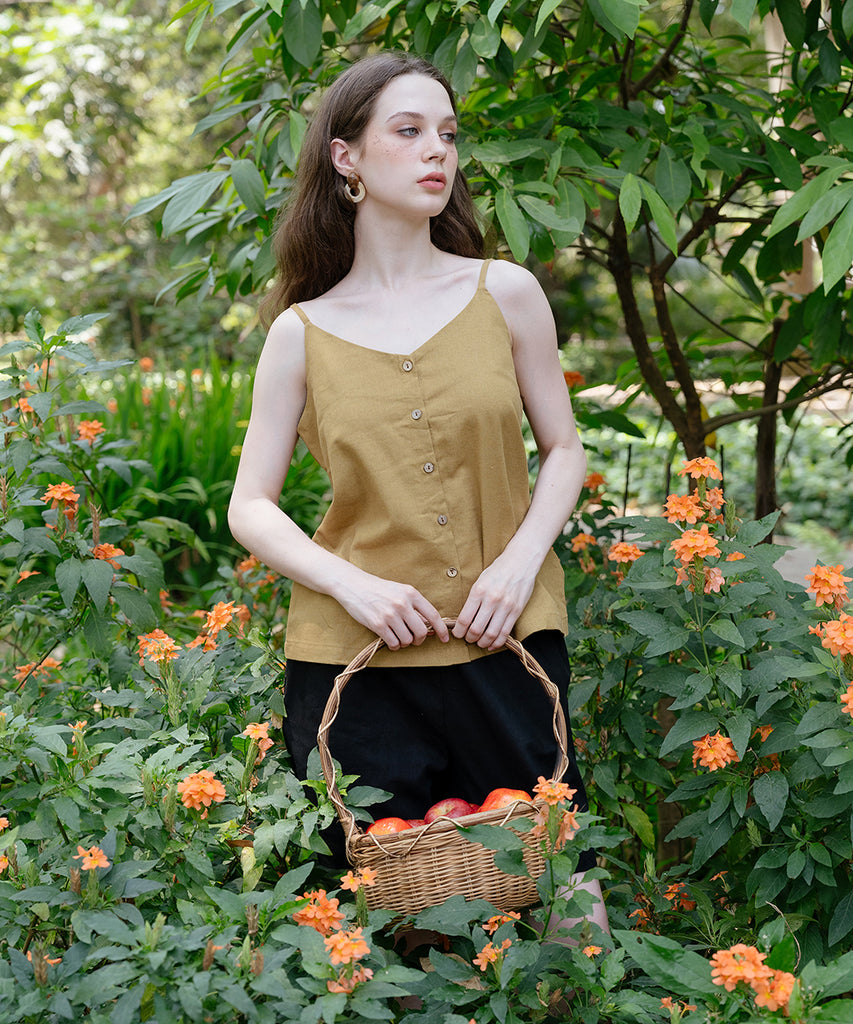 Linen Camisole With Buttons | Dijon