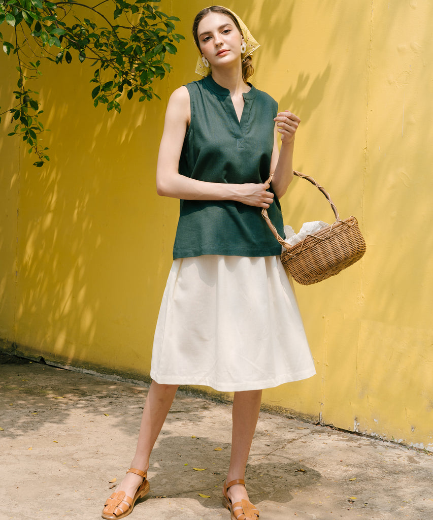 Midi Linen Skirt, High Waist Skirt | White